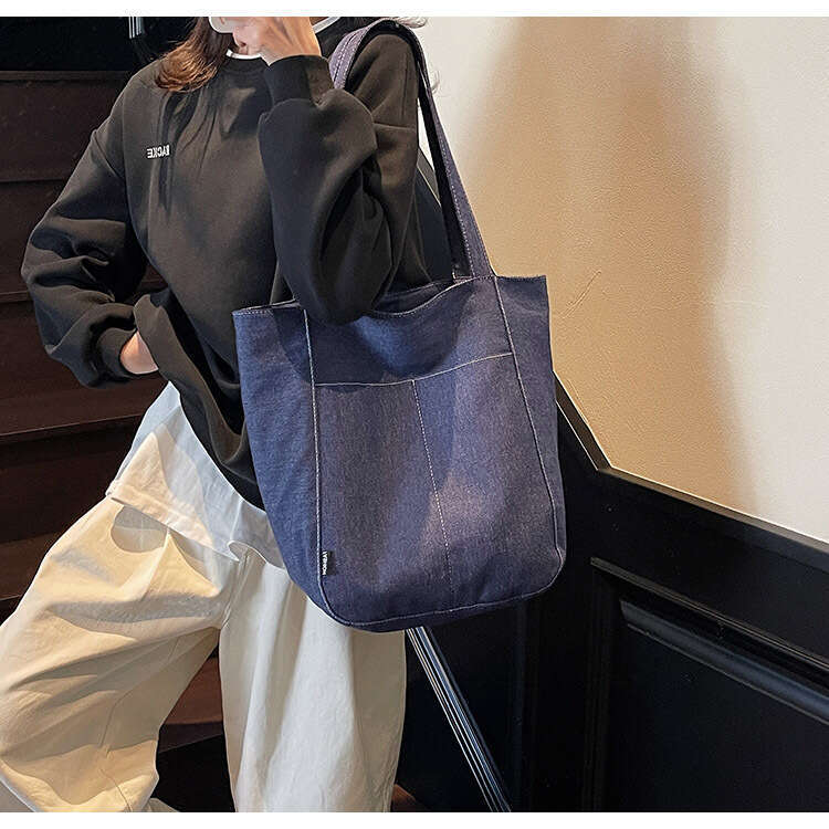 New Casual Solid Color Large Capacity Denim Tote Versatile Commuter Student Class Shoulder Bag Designer Bags for Women