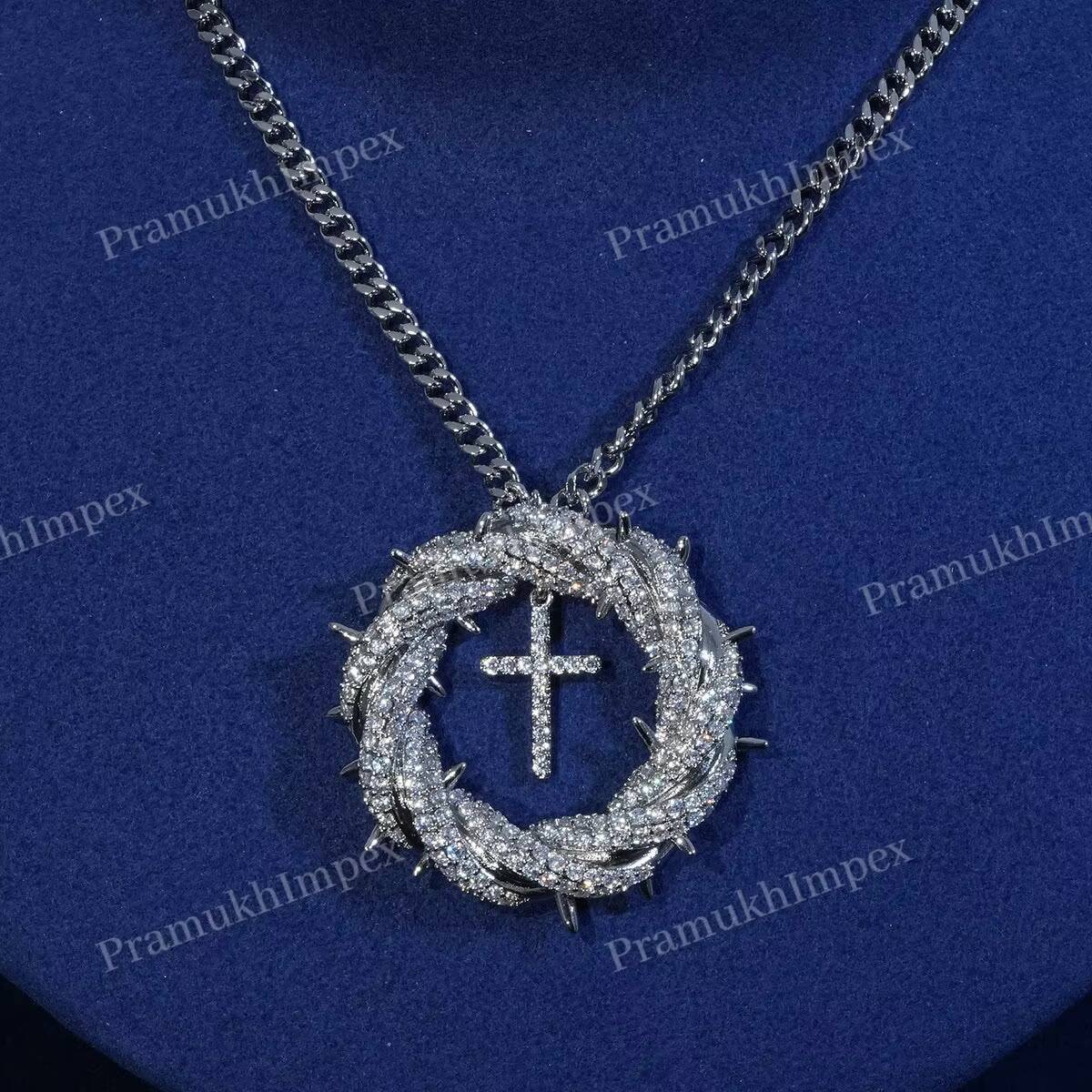 Moissanite thorn crown cross pendant 925 silver religious charm hip hop iced out necklace spiritual custom fashion statement