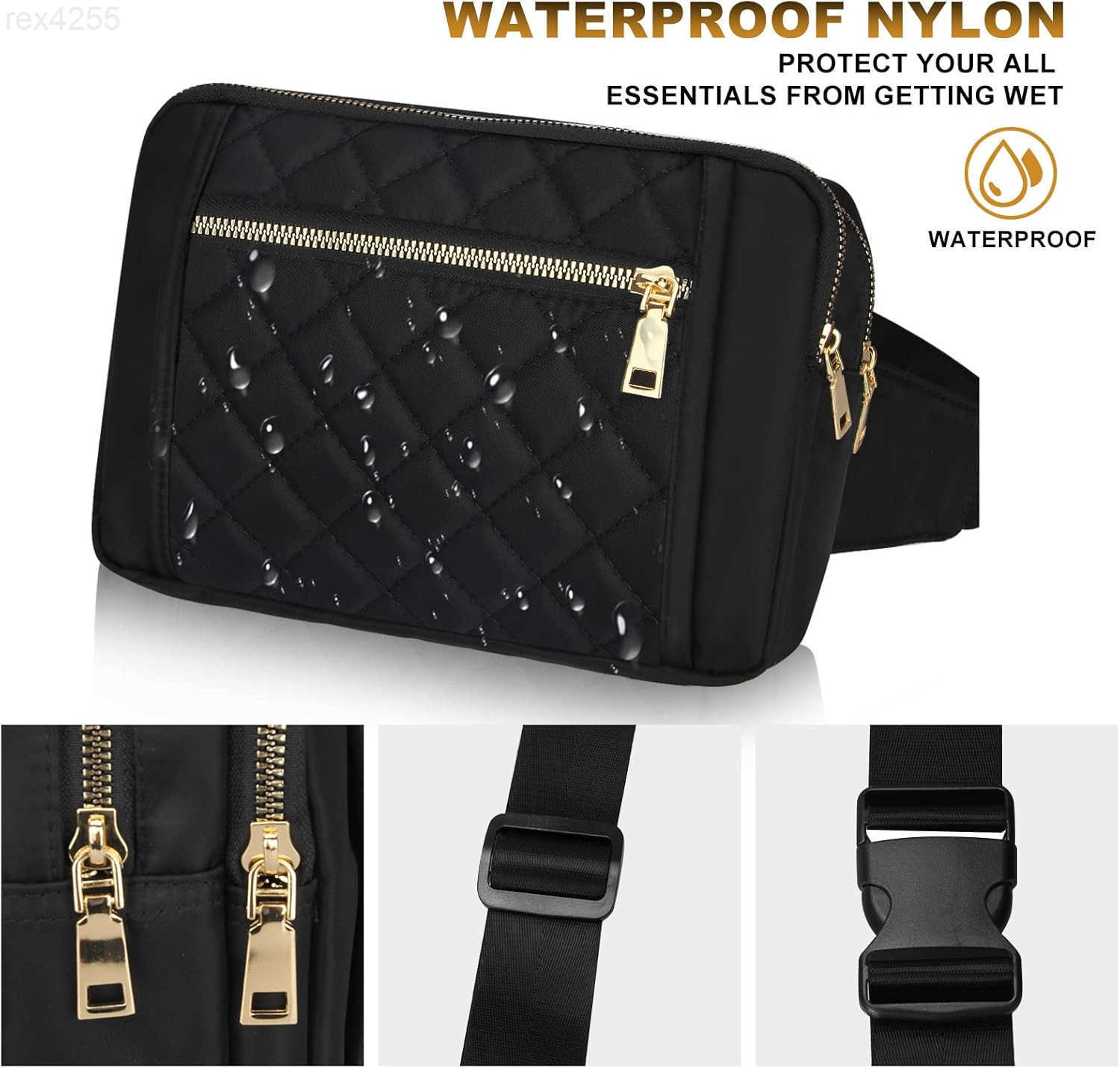 Large Black Fanny Packs for Women Cross Body Waist Bag Nylon Fashionable Fanny Pack Designer Workout Hiking Waist Pack Running Travel Gym Pretty Zippe