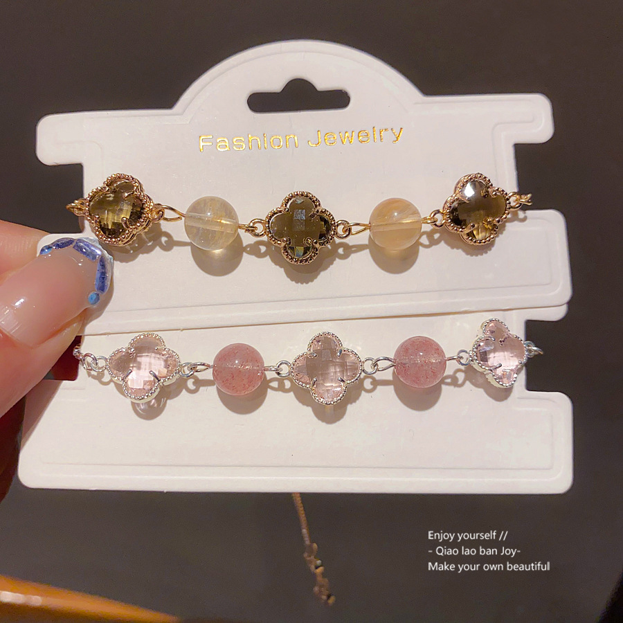 Silver - Toned Bracelet With Clear Crystal And Clover Charms Delicate Daily & Chic Jewelry Gift For Her Dainty And Fashionable Accessory