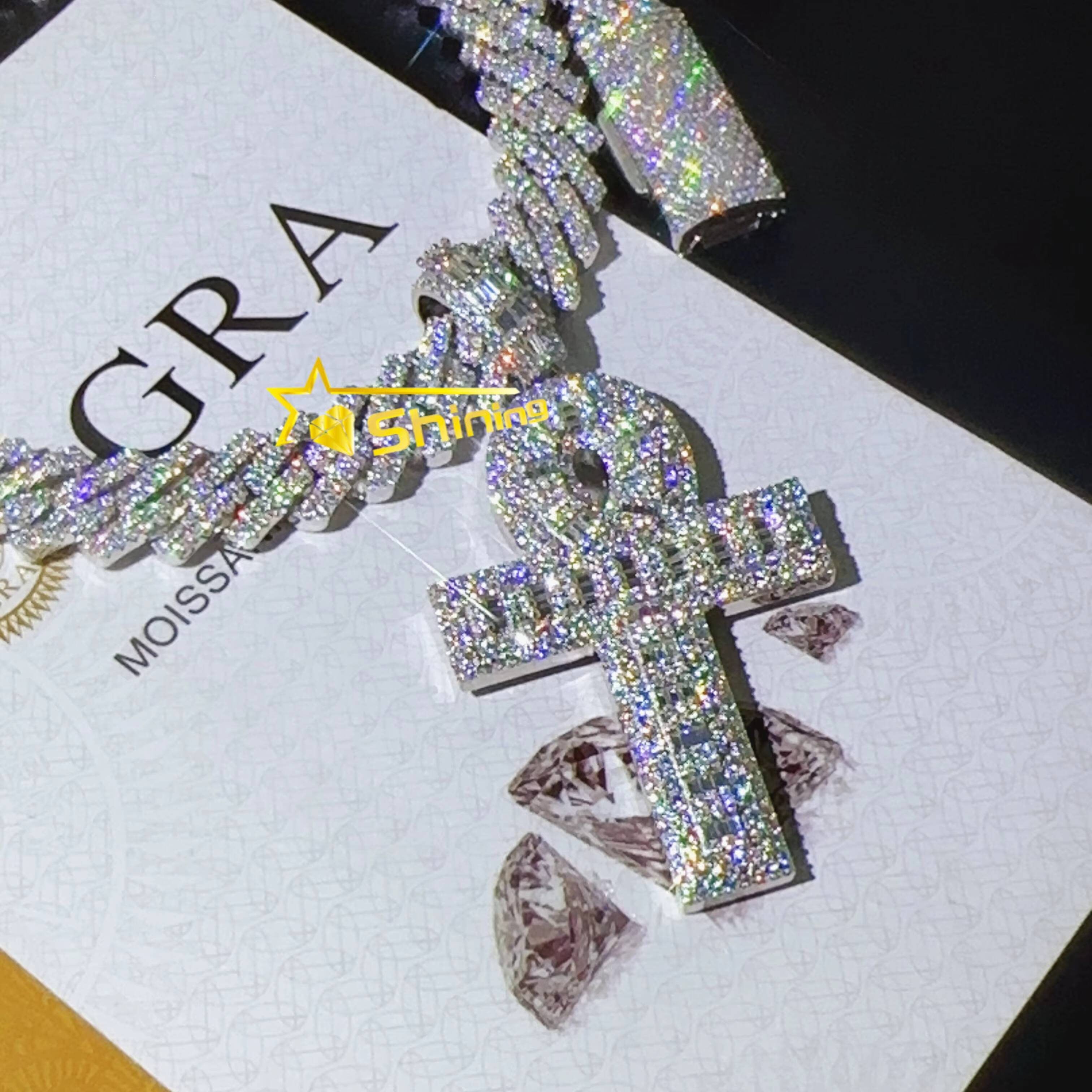 Drop Shipping Iced Out Solid Gold Plated Cross Pendants 925 Sterling Silver Moissanite Diamond Hip Hop Cross Pendants and Chains