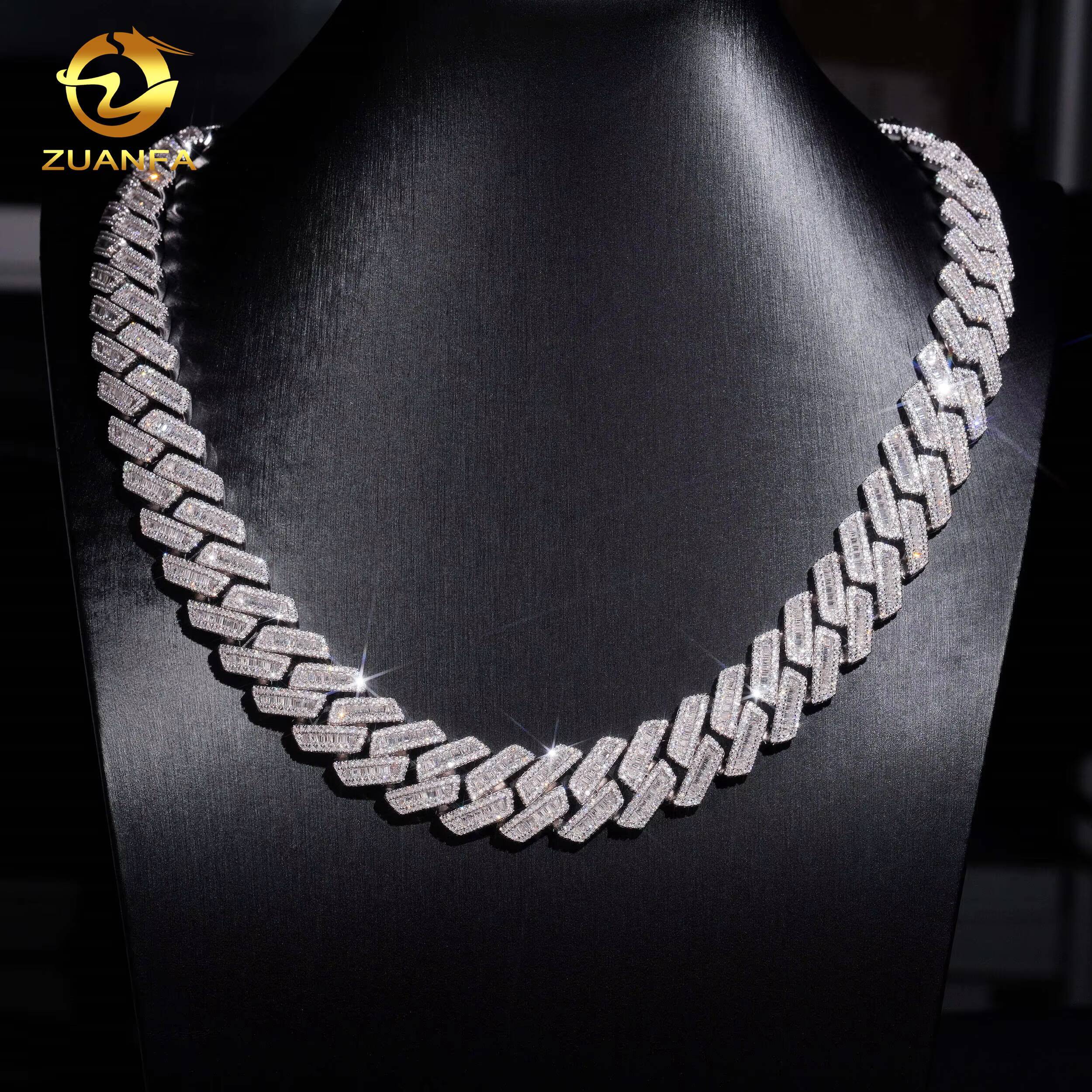 USA Local Stock Fast Shipping18mm Baguette Moissanite Pass Diamond Test 925 Silver Gold Plated Cuban Link Chain