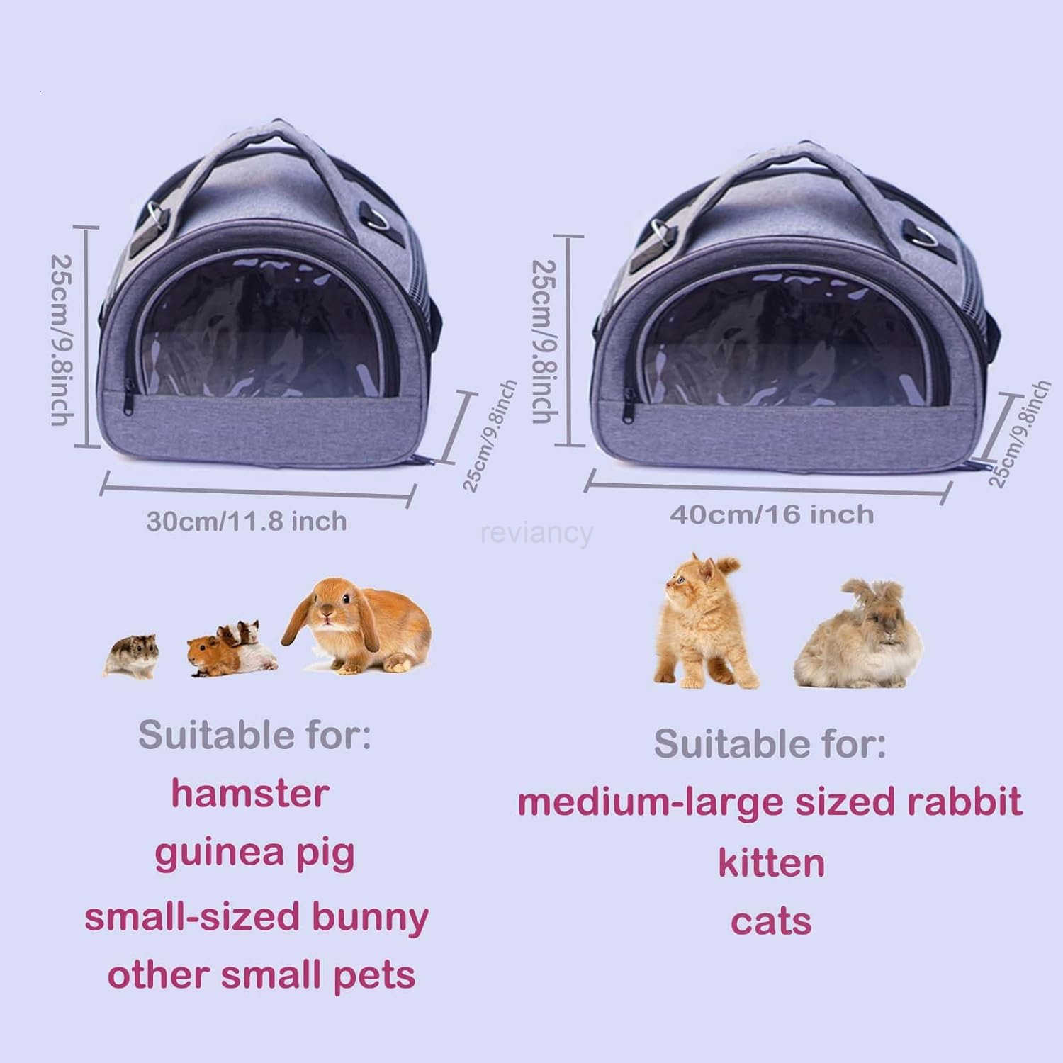Rabbit Carrier Small Pet Carriers for Guinea Pig Hamster Bird Bunny Bearded Dragon Kitty Animal Bag with Stable Handle and Waterproof Pad Easy Travel 