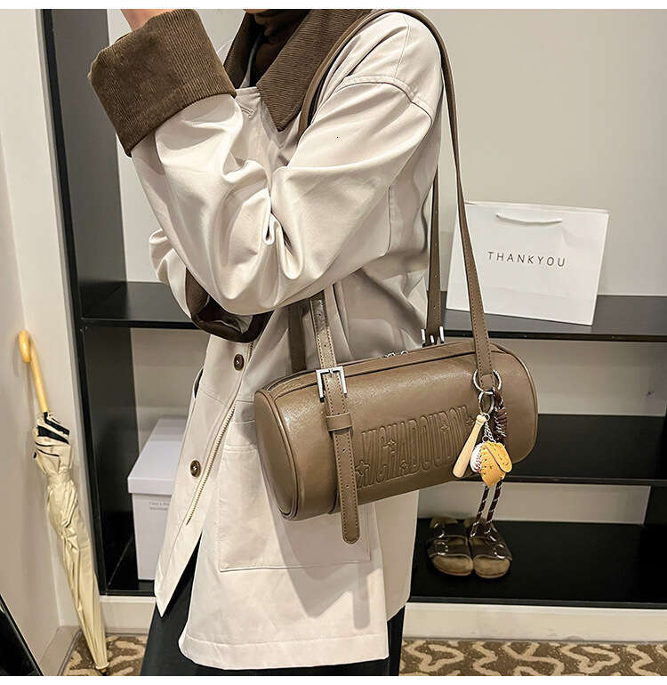 Trendy Melard Texture Handheld Soft Leather Cylinder Designer Bags for Women Versatile Simple Multi-Way Pillow Bag