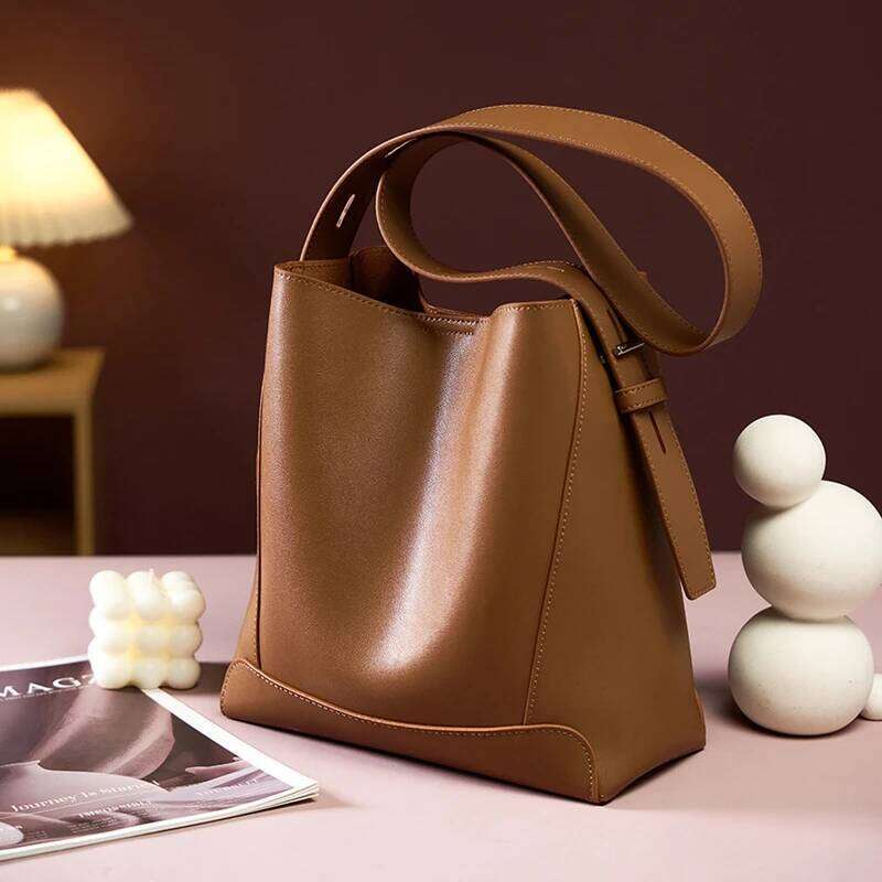 Hifashion Trendy Cow Genuine Leather Bucket Shoulder Bags For Women 2025 Designer Shopping Work Crossbody Ladies Handbags