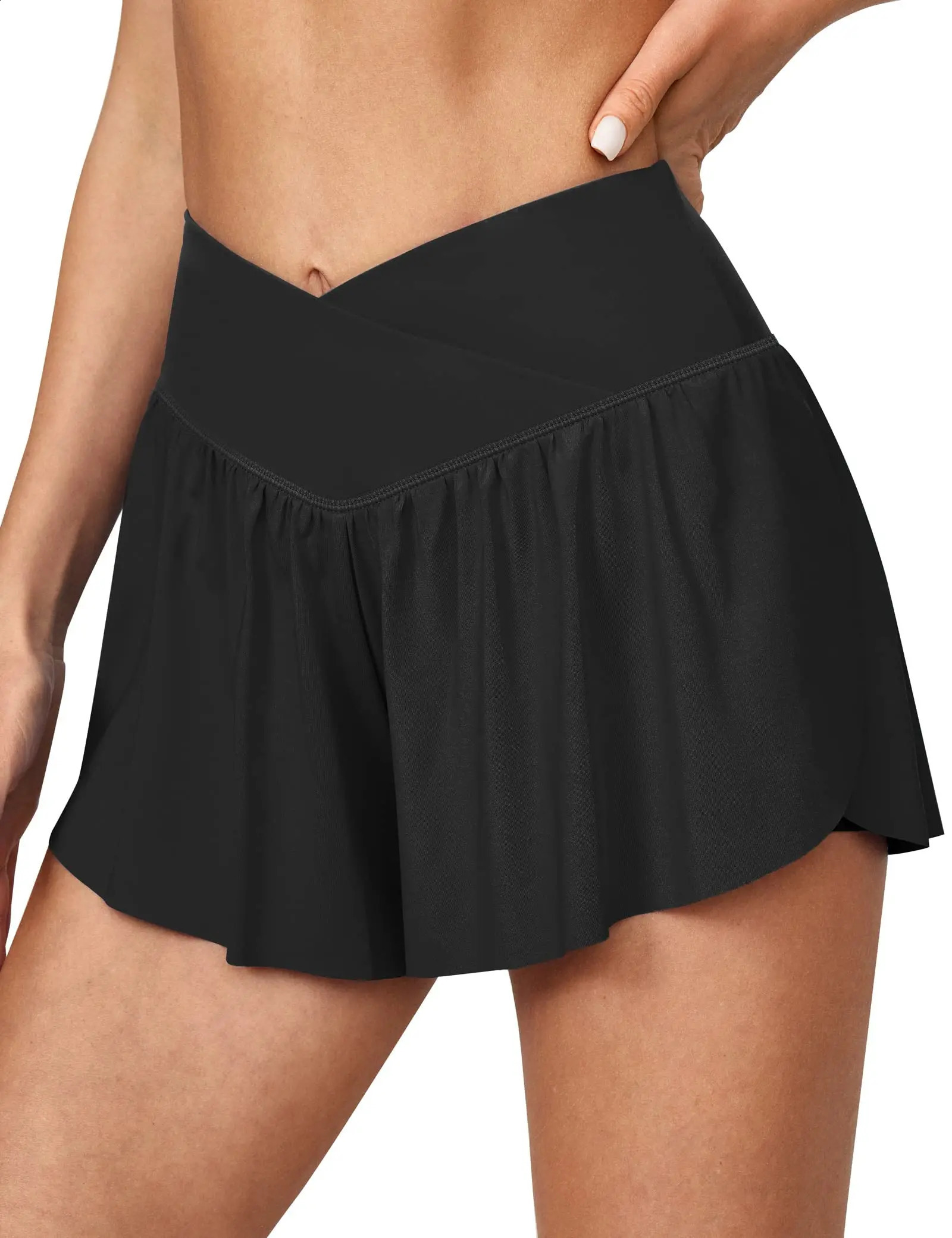 Crossover Athletic Shorts for Women 2 in 1 Flowy Running Shorts Spandex Butterfly Workout Tennis Skorts 250912