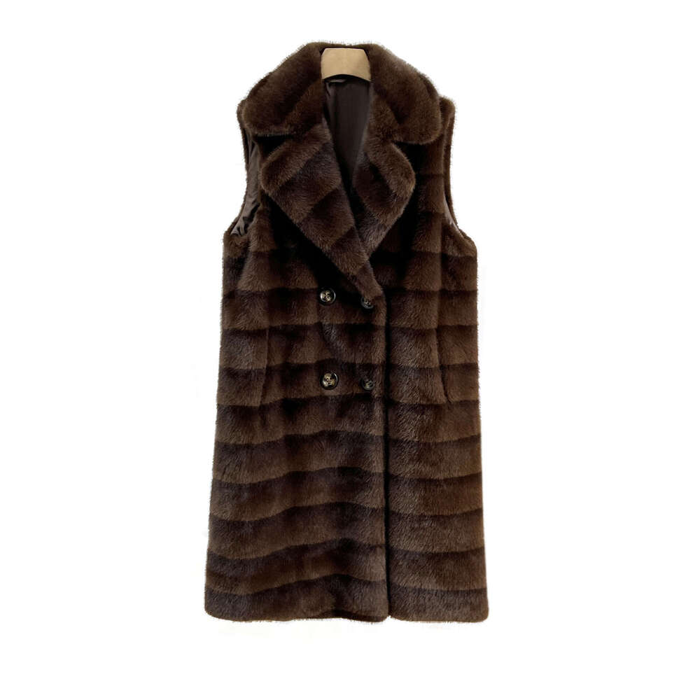 Autumn Winter Women Jacket Vest Solid Color Round Neck Faux Fur Coat Thick Crew Neck Outerwear Plush Jacket for Women Designer