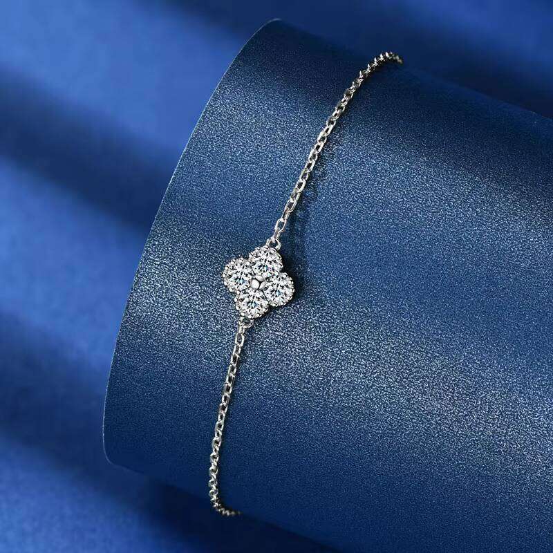Moissanite Jewelry With Certificate Sterling Sier Clover Four-leaf Flower Adjustable Chain Bracelets for Women