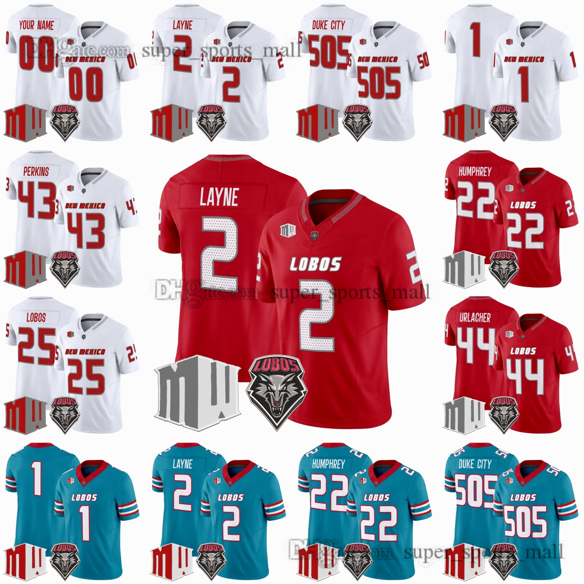 Custom DIY S-6XL New Mexico Lobos College Football Jerseys 2 Jack Layne 505 Duke City 22 Scottre Humphrey 44 Brian Urlacher 43 Don Perkins 25 Lobos Thomas Eck Murphy