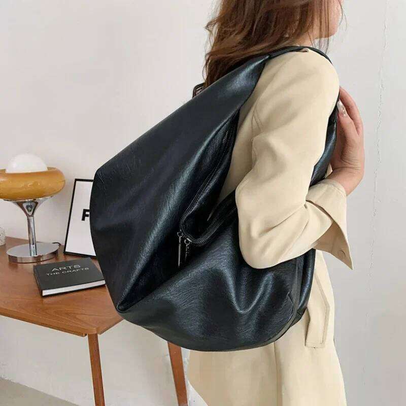 Big Black Shoulder Bags for Women Large Hobo Shopper Solid Color Quality Soft Leather Crossbody Handbag Lady Travel Tote Bag