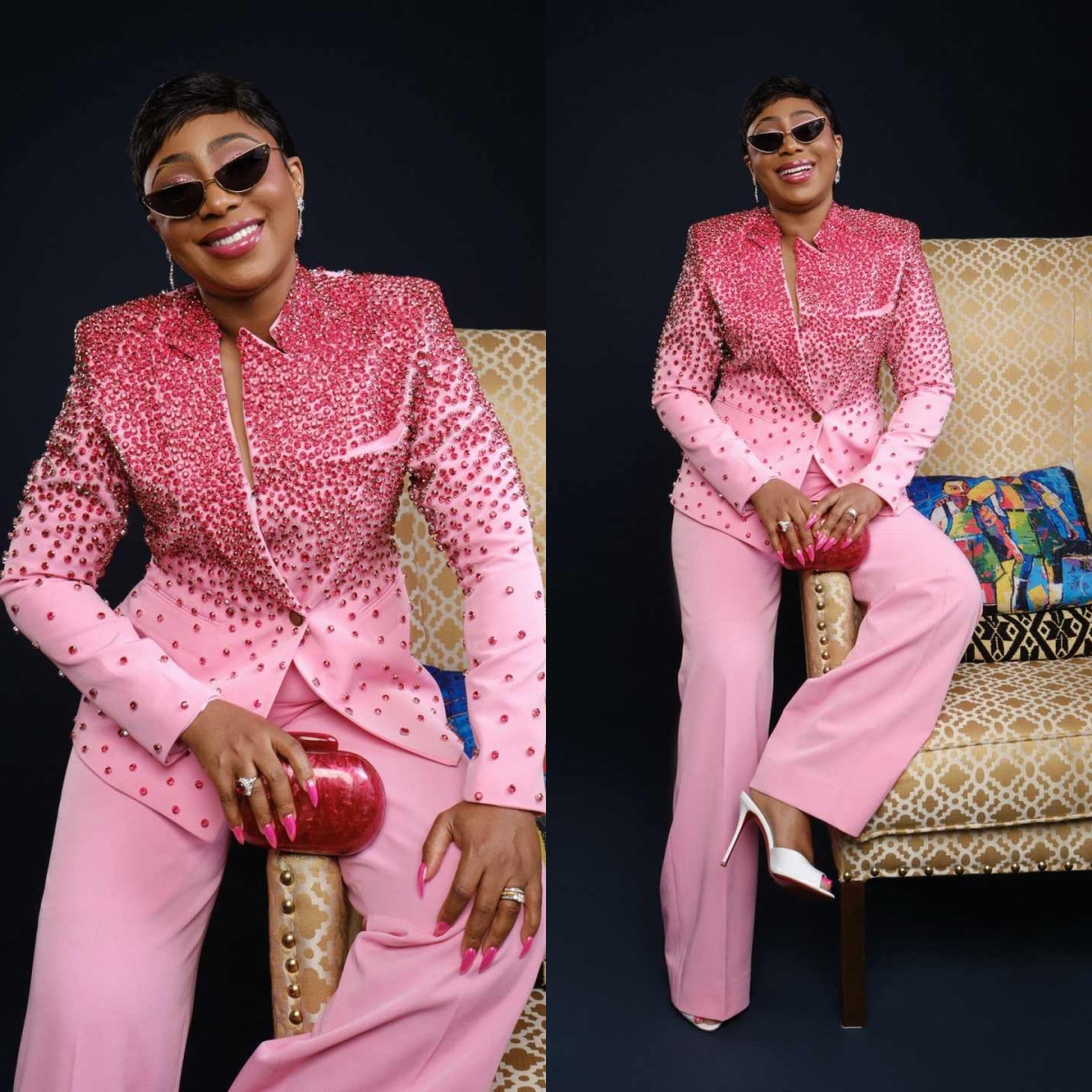 Beading Women Pants Suits 2 Pieces Customized Crystal Diamond Jacket Blazer Set Ladies Formal Wedding Guest Wear