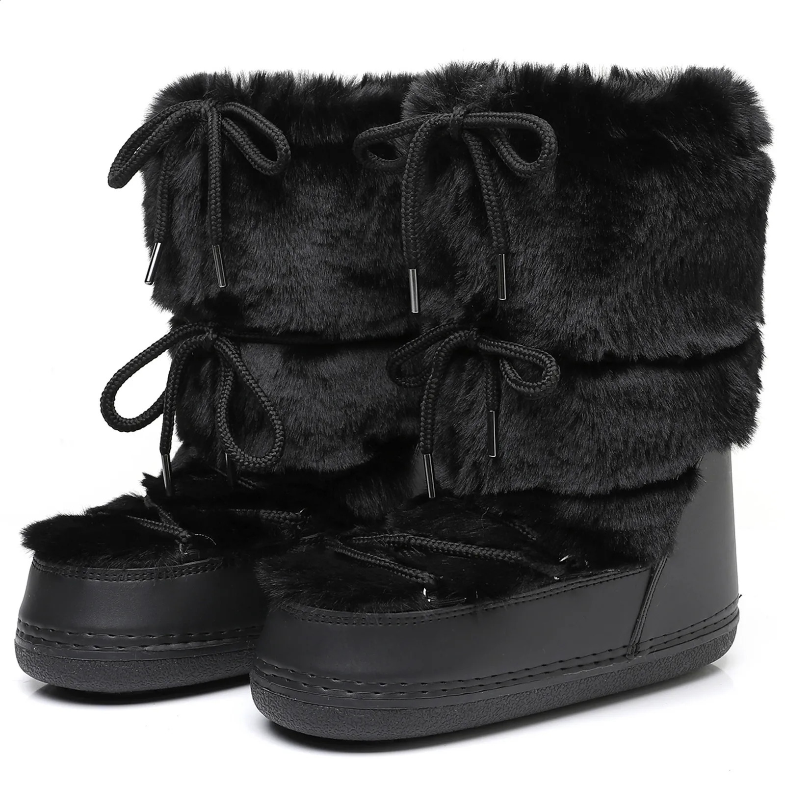 2025 Winter Boots for Women Snow Boots Fluffy Furry Fur Lace Up Black Pink Platform NonSlip Waterproof Ski Boots 250911