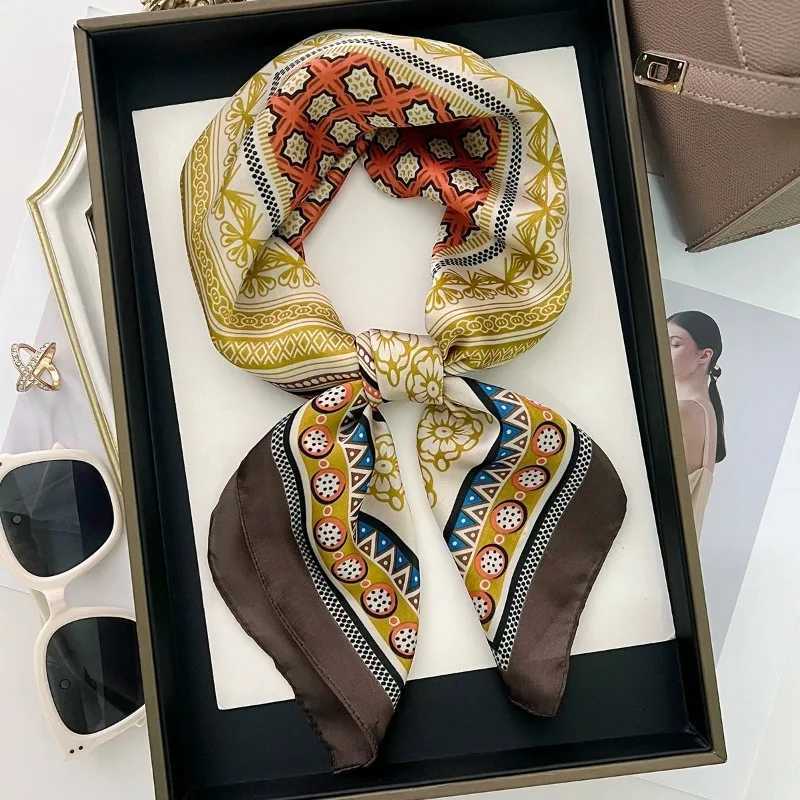 70cm Simple Striped Small Square Scarf Wens Imitation Silk Scarves Temperament Versatile Ethnic Style Printed Scarf scarf X260328