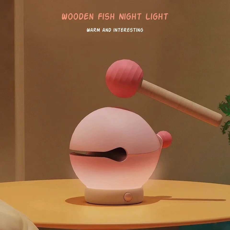 Wooden Fish Night Light Knock to Change Color Brightness USBC Rechargeable Mood Lamp for Stress Relief Bedroom Decor C250912