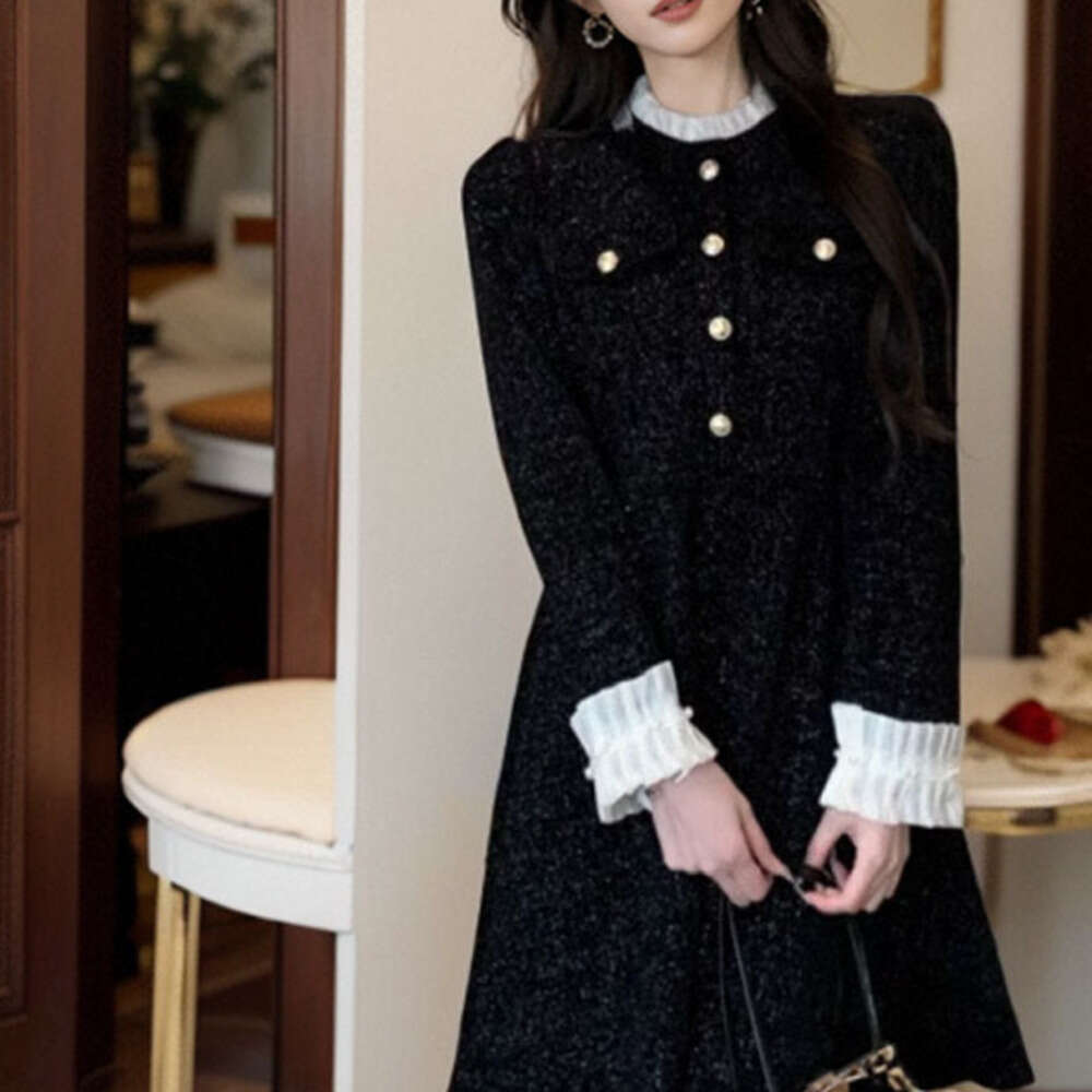 DHEssentials New Year Red Little Fragrance Style Dress for Women, Autumn and Winter Petite Party Dress, Light Luxury High-End Feel