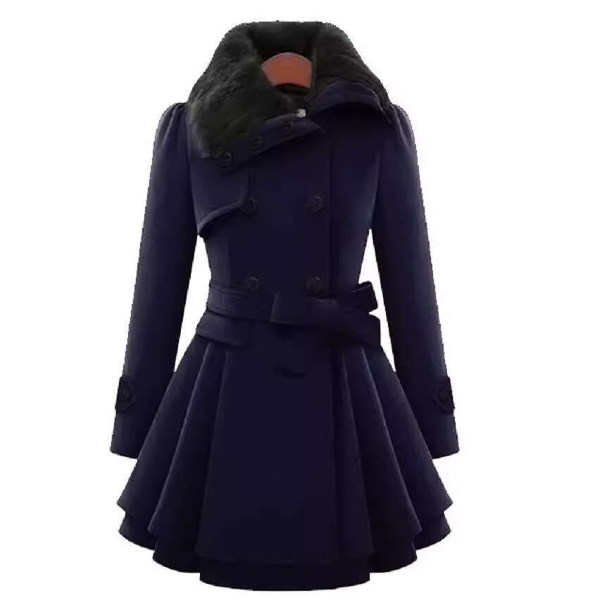 womens coat jackets womens fur coat Spring European and American Large Size Mid-Length Woolen Coat Double-Breasted Woolen Overcoat Trench Coat for Wom