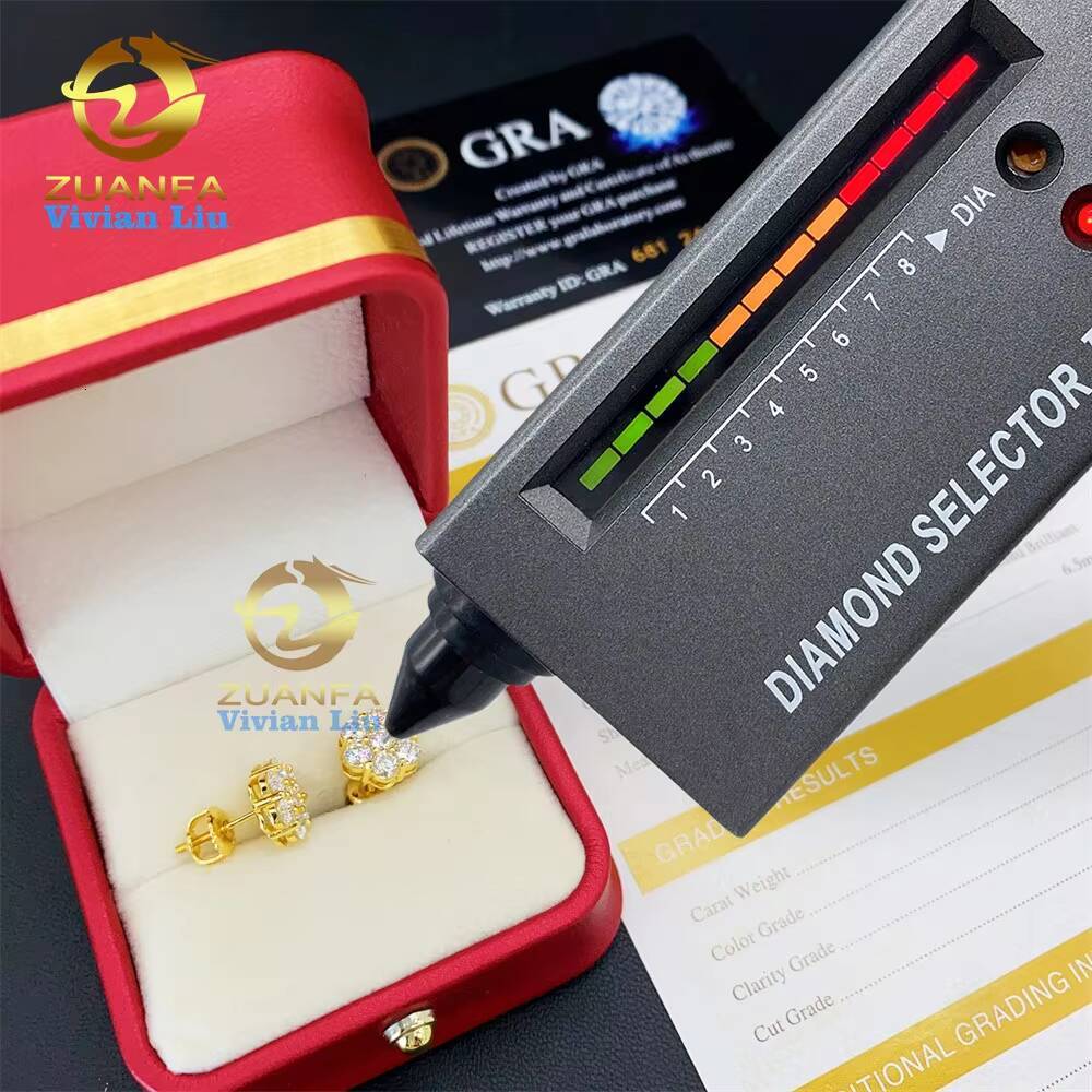 Hot Selling Pass Diamond Tester 925 Silver Round Cluster Earrings 8mm 12mm 15mm VVS Moissanite Stud Earring