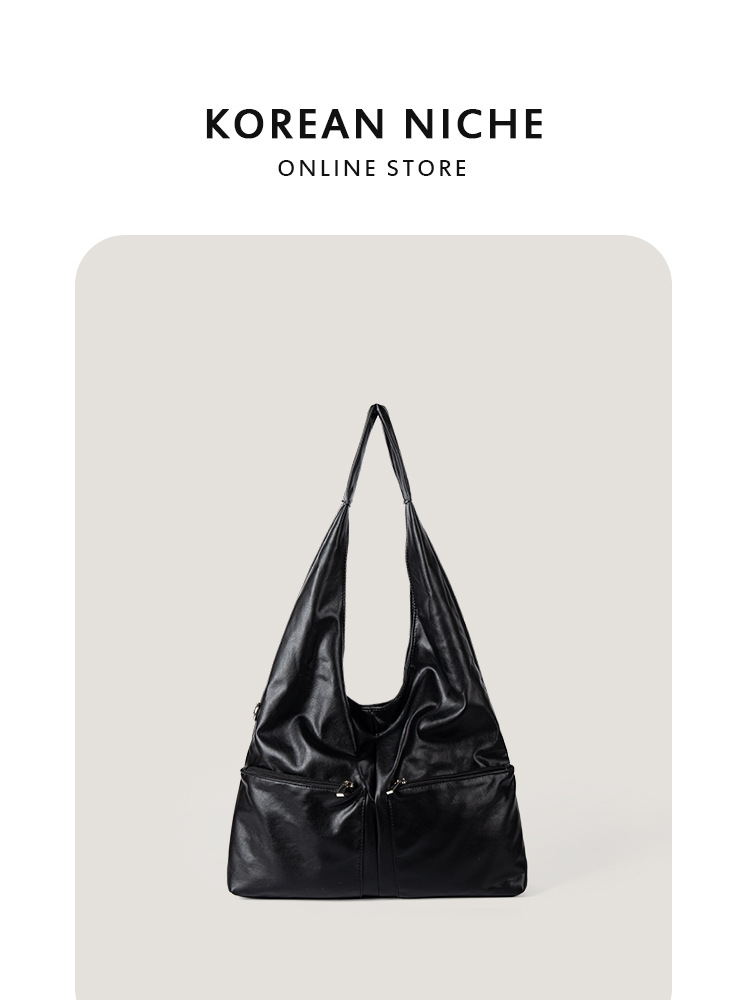 2025 Autumn Korean Minimalist Lazy Style Tote Bag, High-end Oil Wax Leather, Large Capacity Handbag and Shoulder Bag