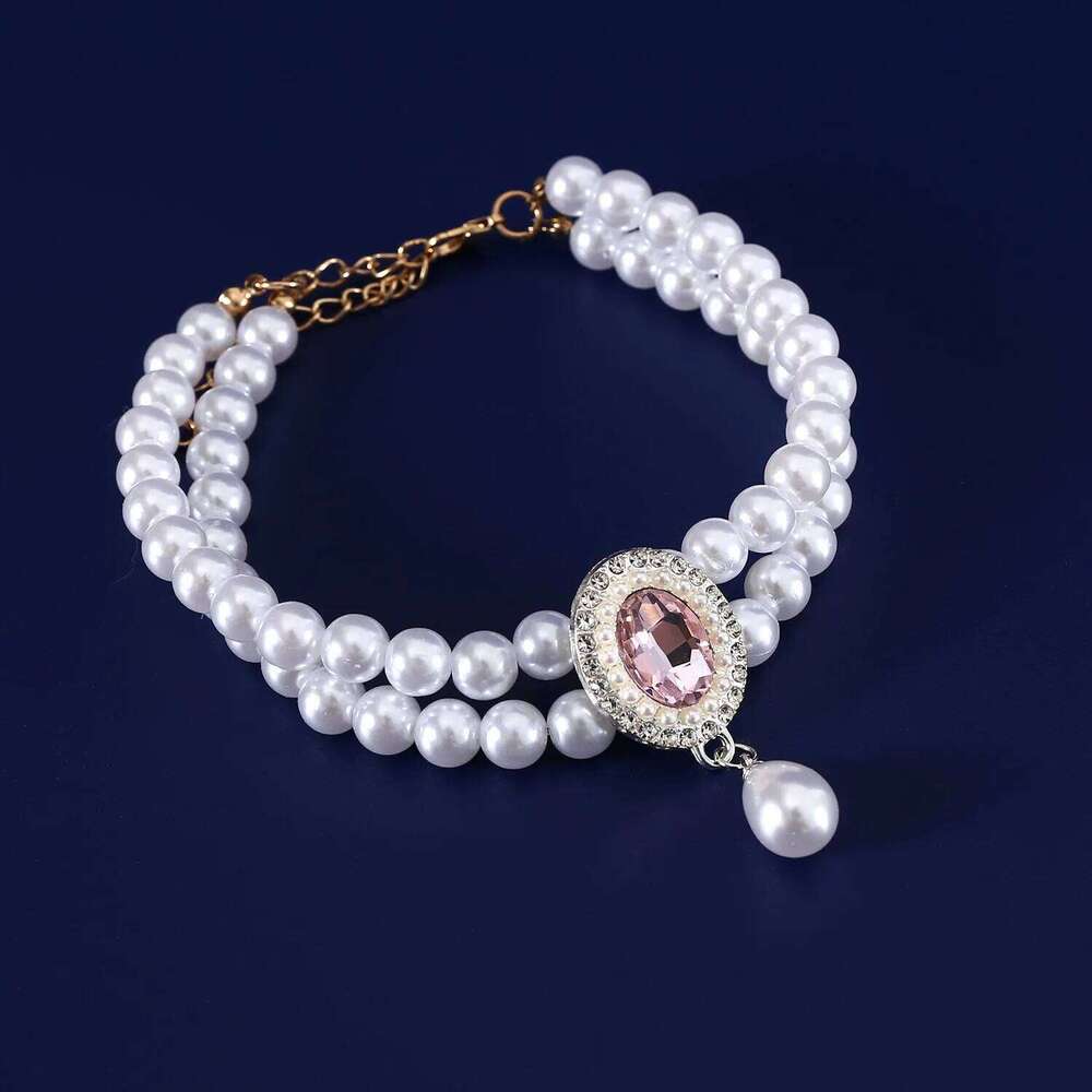 Pet Pendant Necklace designer Cat Double row Pearl Flower Collar Accessories dog Necklaces Pets Jewelry