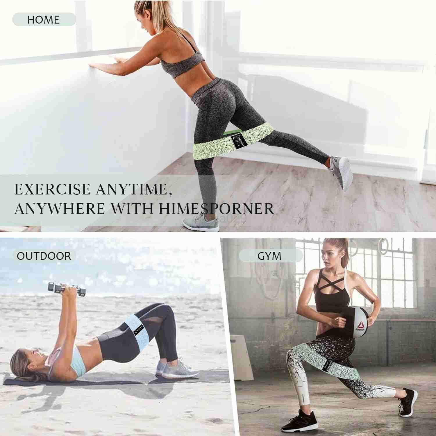 Fabric Resistance Bands for Working Out 3 Level NonSlip Exercise Booty Bands for Women Men Leg and Glutes with Hair Ties and Tape Measure for Home Gym