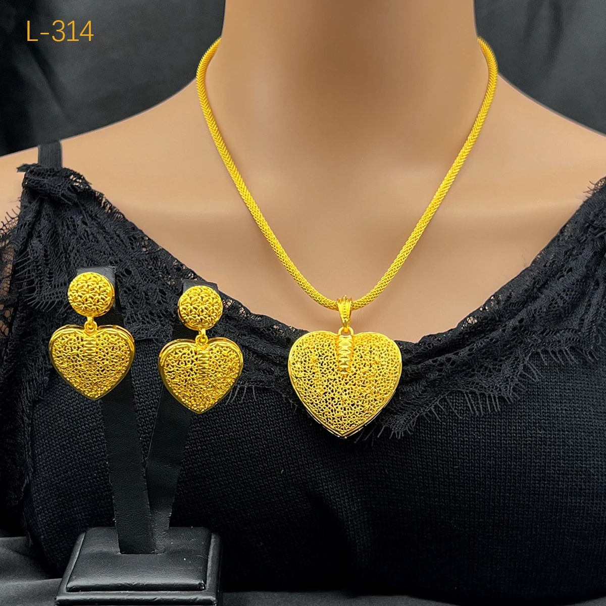 ANIID Dubai Heart 24k Gold Plated Jewelry Set for Women Costume Indian Bridal Necklace Earrings Sets Nigerian Wedding Party Gift 250911