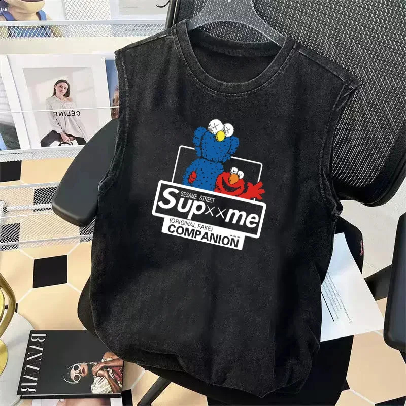 Mens Graphic T Shirt Oversized Sleeveless Vest Vintage Washed Print Womens Tank Tops Y2K Gym Clothes Summer 2025 250912