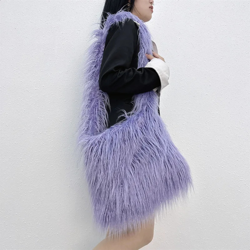 Simple Women Soft Plush Hobos Y2k Shoulder Bags Winter Furry Ladies Clutch Purse Handbag Fashion Female Underarm Bag 250911