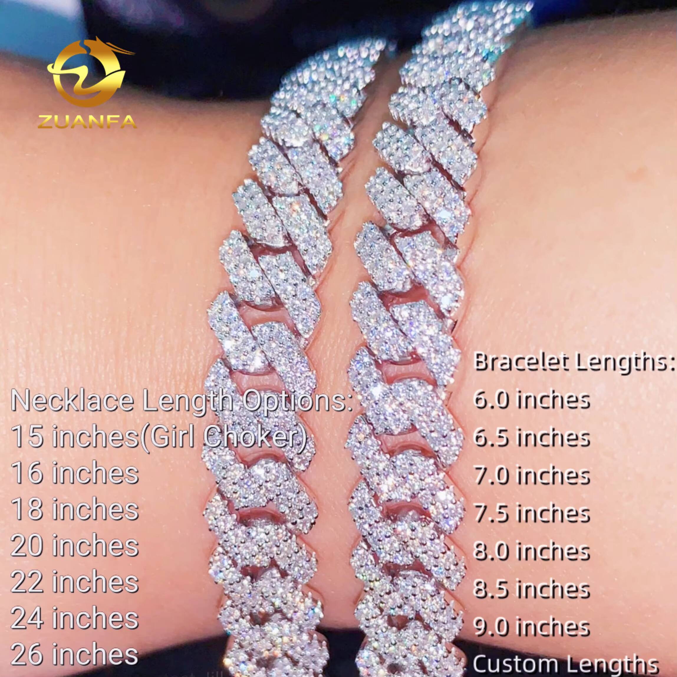 Classic Basic 8mm 2 Row Moissanite Chain Cuban Links Prong Chain Pass Diamond Tester 925 Silver Cuban Link Chain Necklace