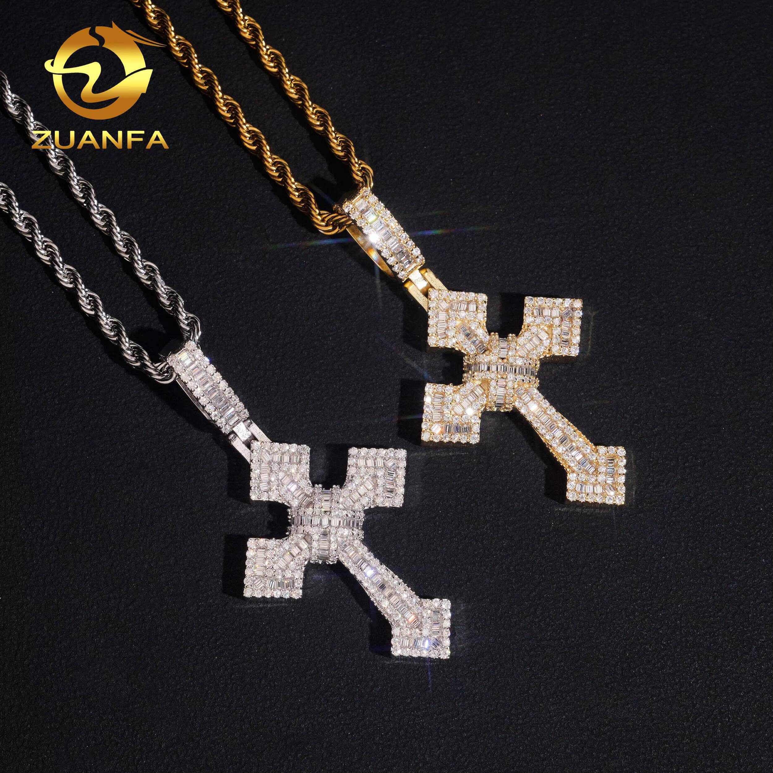 Luxury Cross Charms Necklace 925 Sterling Silver VVS Moissanite Diamond Gold Plated Cross Pendant Iced Out Fine Jewelry