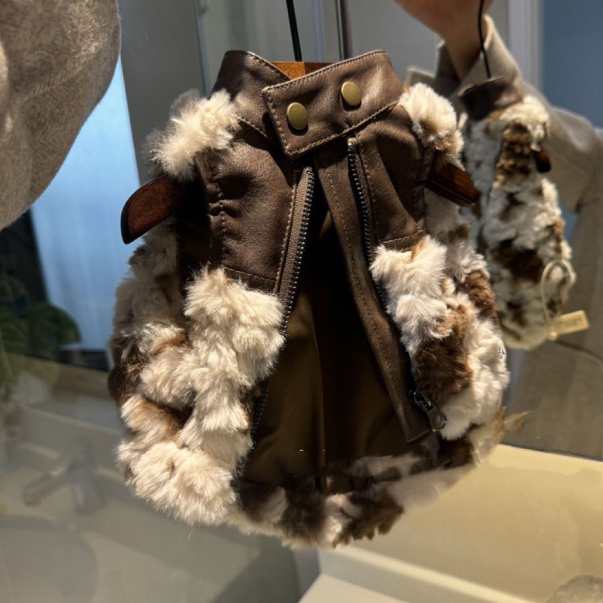 Designer Dog Clothes Pet Leather & Faux Fur Patchwork Jacket, Stylish Coat for Small Dogs (Maltese, Bichon, Yorkshire Terrier, Schnauzer), Ideal for A