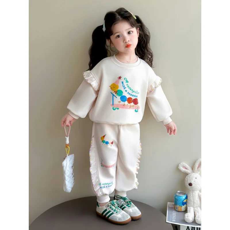 A2025Girls Spring and Autumn New Cartoon Loose High Quality Cute Sweatshirt and Sweatpants Twopiece Set C250912
