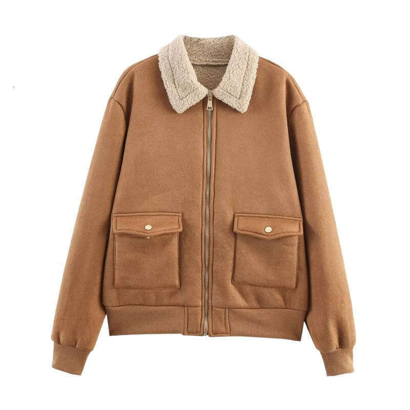 DHEssentials 2025 Autumn Winter New Women's Commuter Style Shearling Double Pocket Jacket Coat