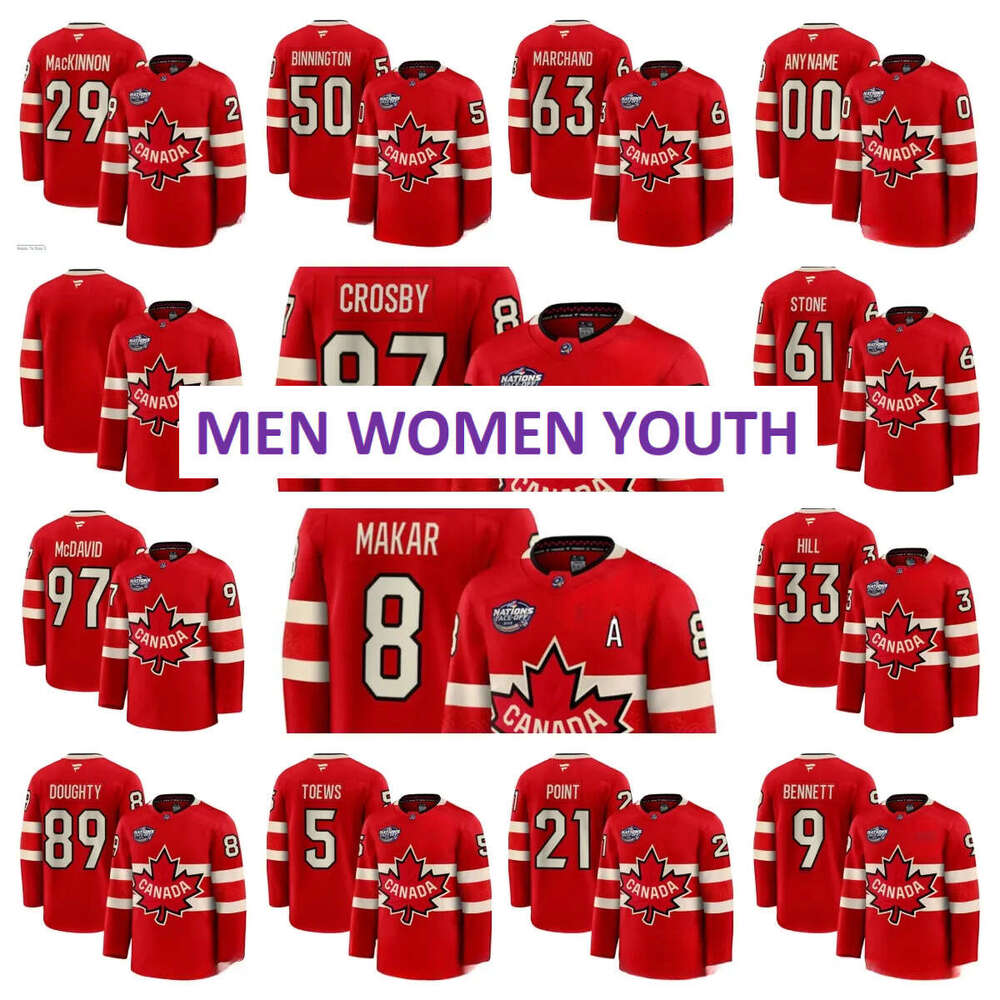 Men Women Youth Canada 16 Mitch Marner 97 Connor McDavid 21 Brayden Point 5 Devon Toews 87 Sidney Crosby 8 Cale Makar Custom Red 2025 4 Nations Face-Off Premium