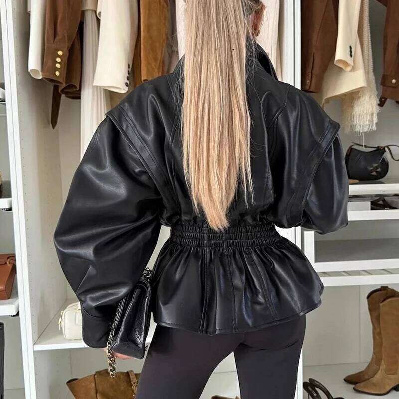 Spicy Girl Locomotive High Street Commute Jackets Fashion Solid Color Lapel Long Sleeve Short Coat Autumn Winter Casual Outwear