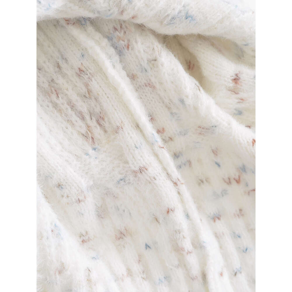 DHEssentials 2025 Autumn New Korean Style Braided Chanel-Style Knitted Cardigan V-Neck Beaded Lazy Petite Sweater Coat