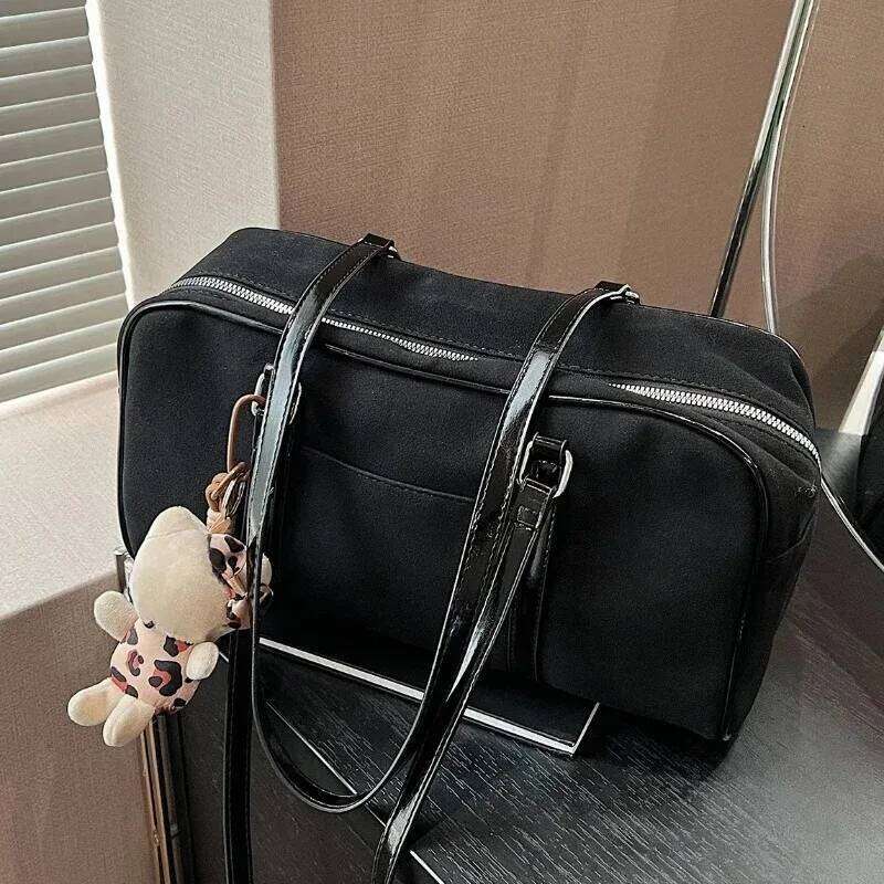 Premium Feeling Suede Frosted Boston Tote Pillow Large Capacity Commuter Casual Solid Colour Shoulder Women's Bag