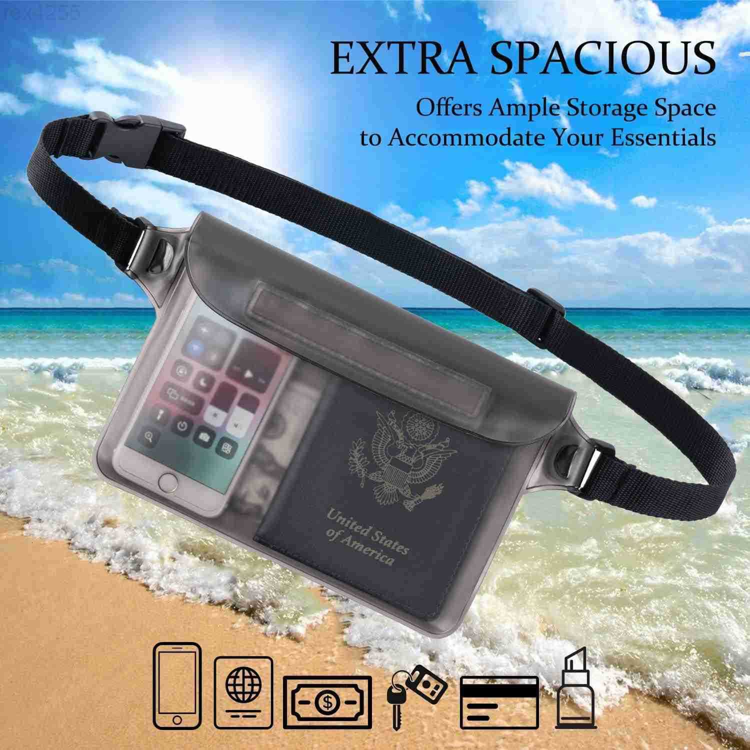 2Pack Waterproof Pouch with Adjustable Waist Strap Screen Touch Sensitive Dry Bag Keep Your Phone and Valuables Dry Perfect for Swimming Kayaking Boat