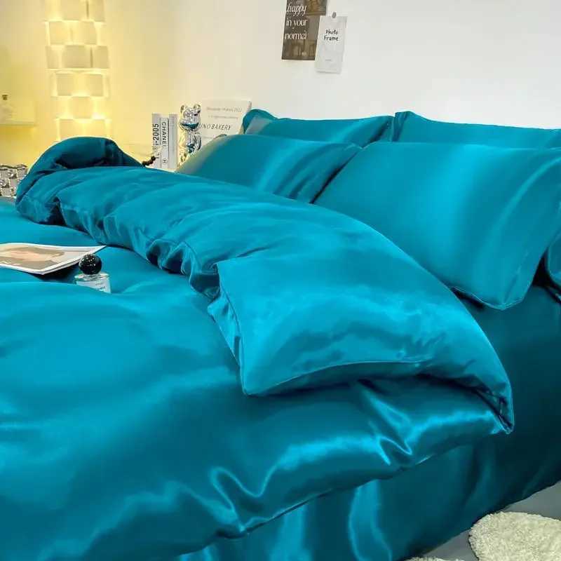 Pure Satin Silky Bedding Set Luxury Queen King Size Bed Set Quilt Duvet Cover Linens And Pillowcase For Single Double Bedclothes C250912