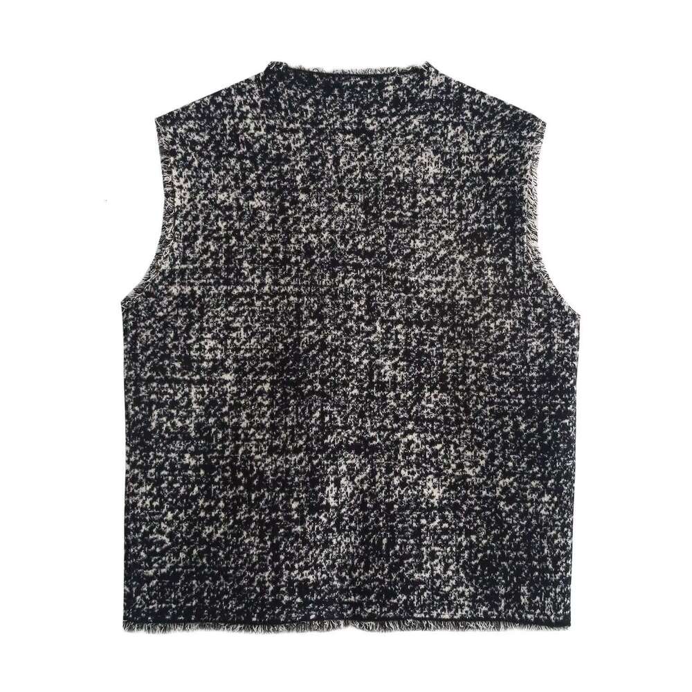 DHEssentials French Style Small Fragrance Tassel Fashionable Chic Dot Fringe Sleeveless Vest Cardigan