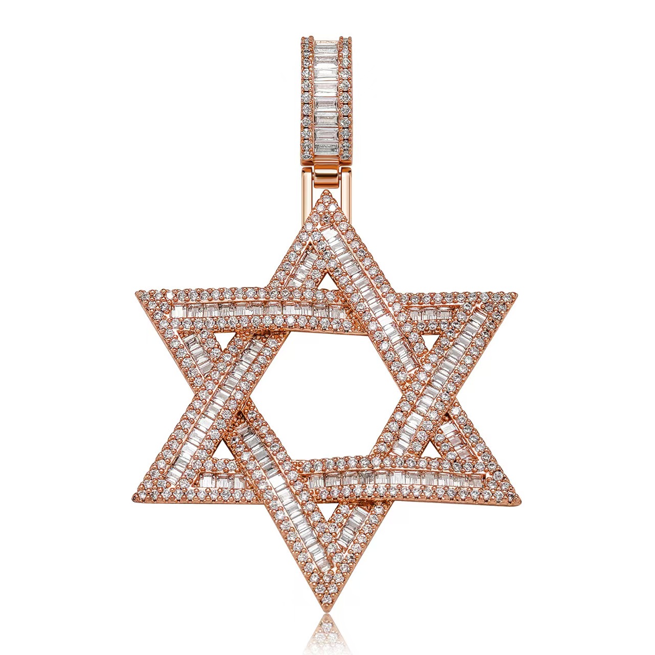 of David Pentagon Lucky Charm Golden Star Pendants Baguette Iced Out Jewelry Custom Moissanite Pendant