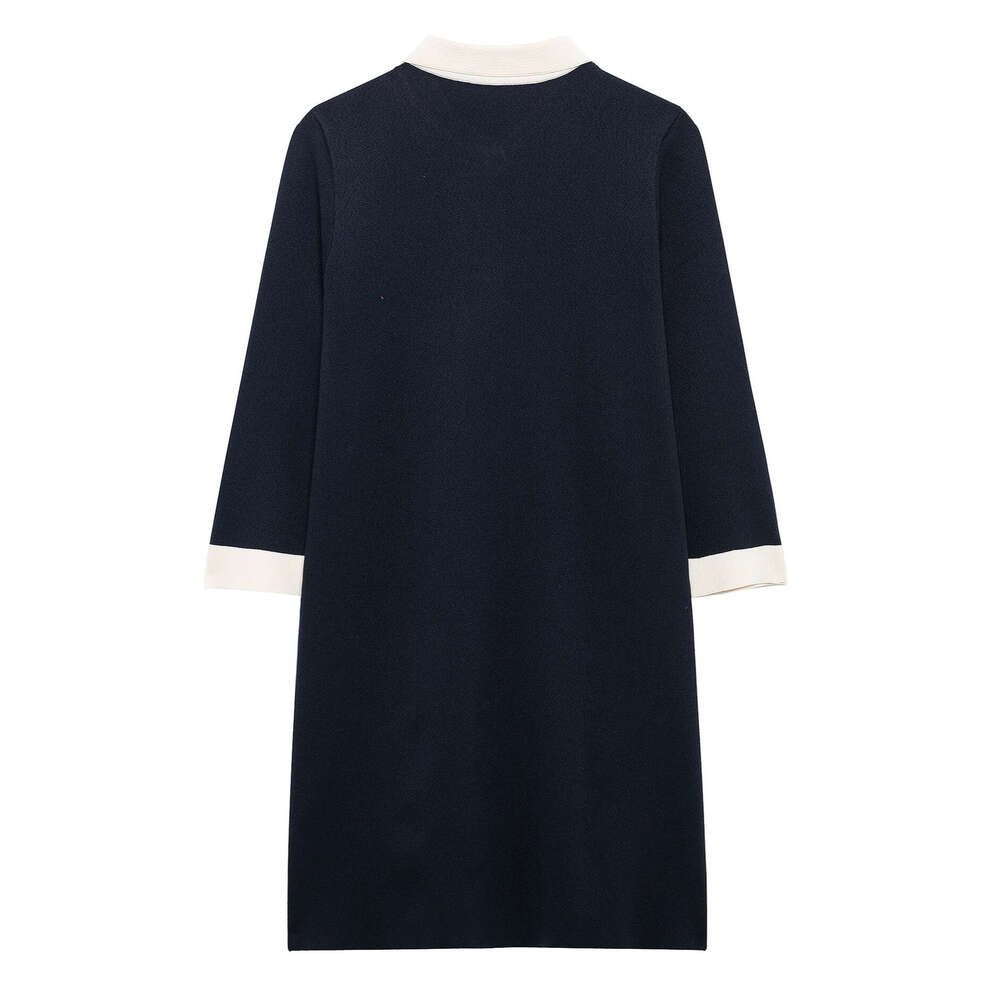 DHEssentials 2025 Summer New Style Little Chanel Black and White Contrast Gold Button Turn-Down Collar Short Sleeve Dress 1822101