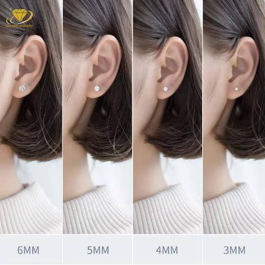 Fashion Jewelry Earrings 3mm10mm Classic Mossanite Screw Back Earrings Hypoallergenic Silver 925 Vvs Moissanite Stud Earrings
