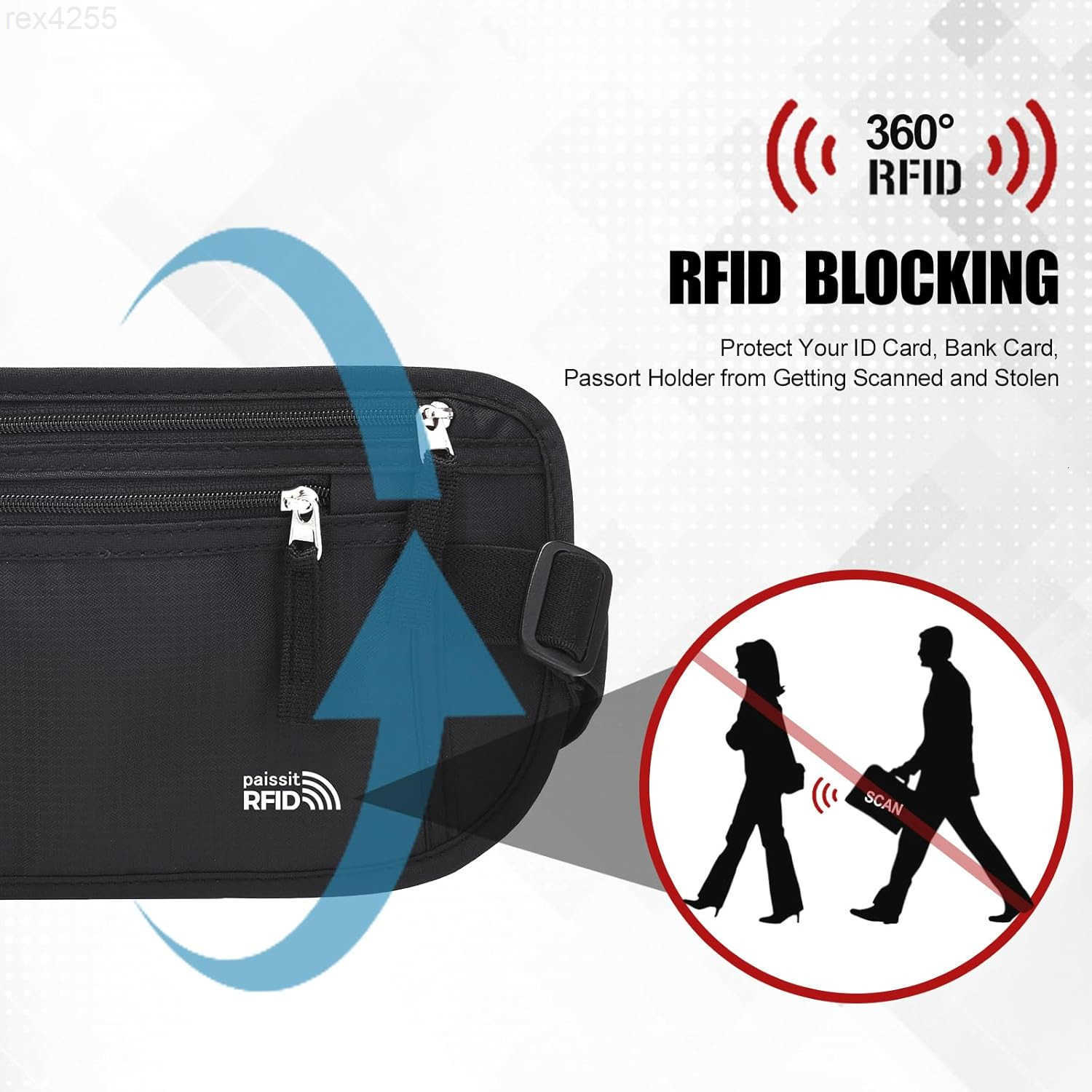 Unisex Money Belt Slim Passport Holder RFID Blocking Travel Essentials Pouch with Adjustable Strap Small Waist Pouch for Workout Running Travelling Hi