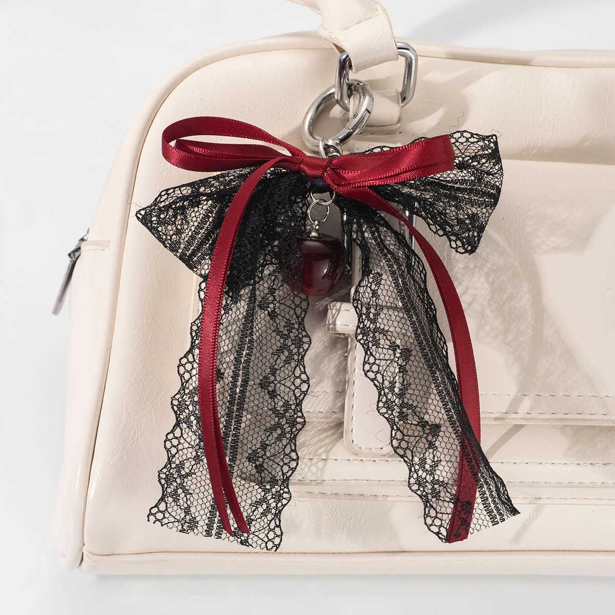 Lace bow Keychain Hollow Red Ribbon Cherry Y2k Fashion Design Charm Delicate Backpack Key Chain Valentines Day Gift Accessories M250912