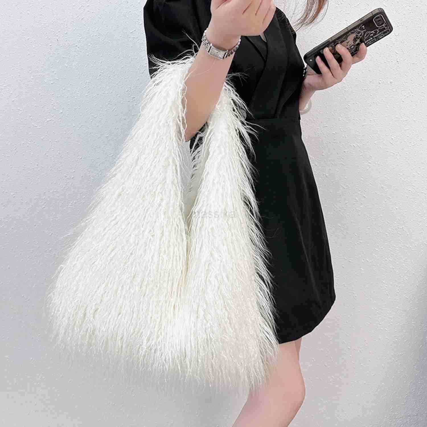 Women Faux Fur Tote Bag Fluffy Plush Shoulder Bags Soft Casual Hobo Bag Big Capacity Shopping Bag M250912