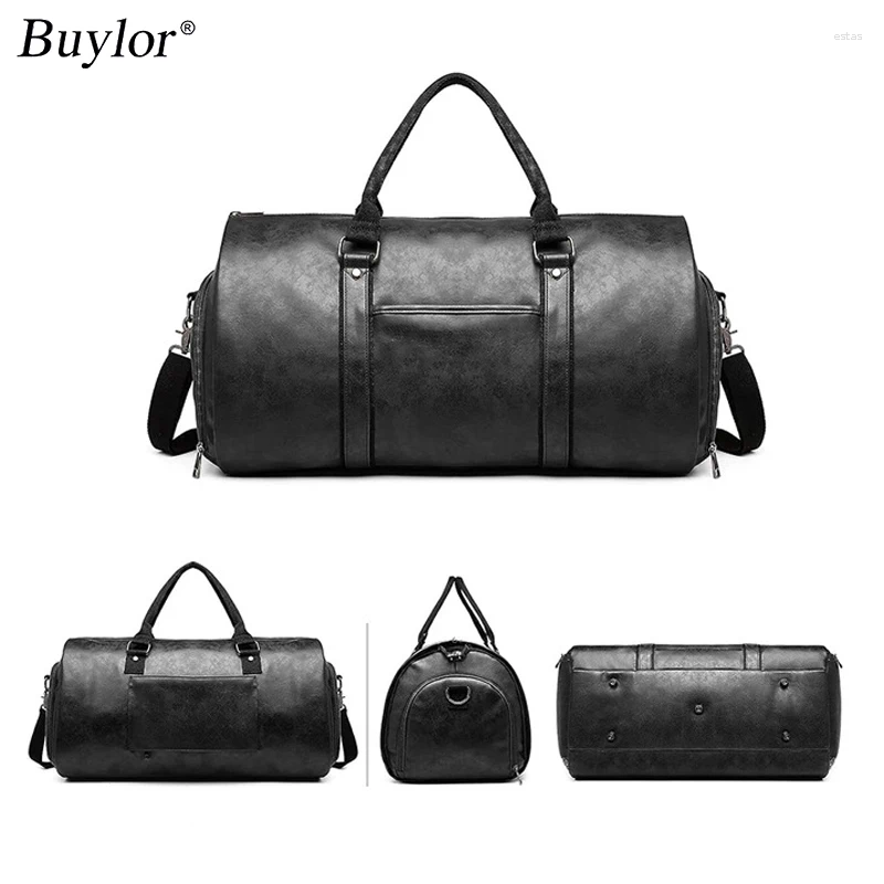 Duffel Bags Buylor Travel Garment Bag Convertible Duffle Multi-pockets Suit Foldable PU Leather Weekend For Men