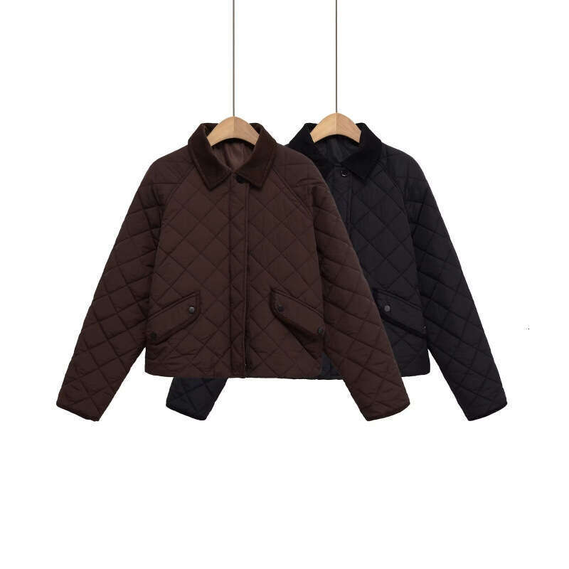 DHEssentials 2025 Autumn Women's Fashion Elegant Solid Color Quilted Plaid Long Sleeve Cotton Jacket 0677480