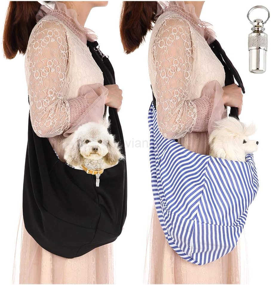 Small Dog Cat Travel Bag Hands Free Pet Carrier with Adjustable Strap Stainless Steel ID Barrel Black Up to 12 lbsW250912