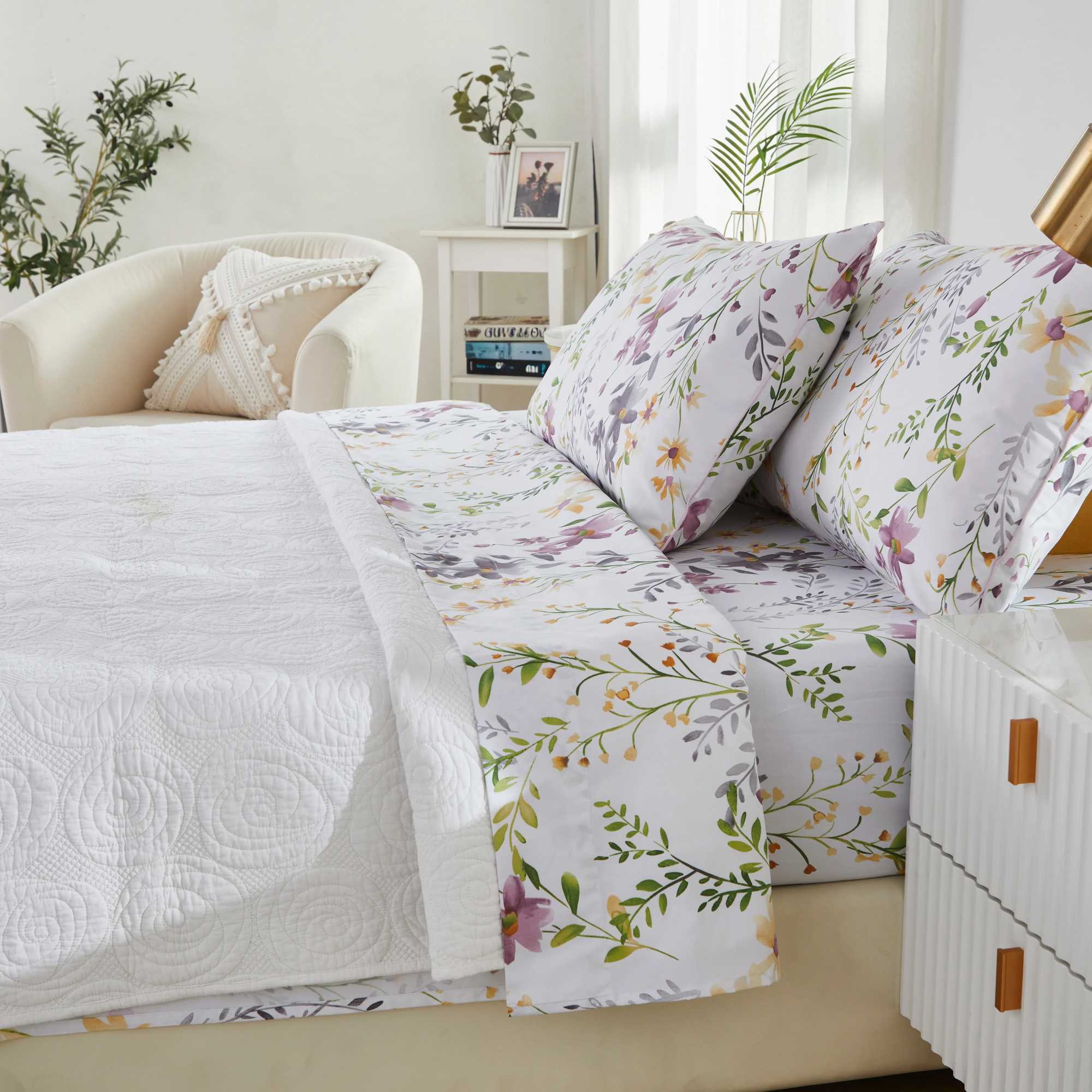 4pcs 600 TC 100 Egyptian Cotton Fitted Sheet Set Without Core Fresh Pinky Spring Botanical Pattern Soft And Skinfriendly C250912