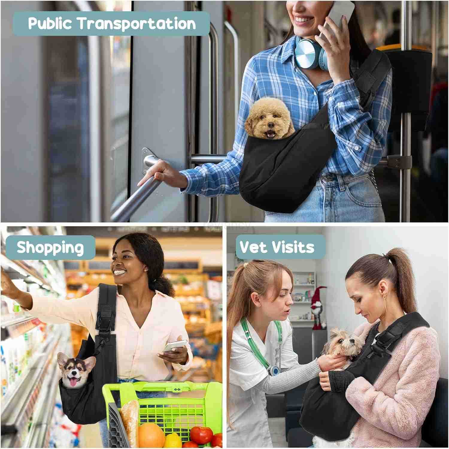 Dog Sling for Small Dog Cats Under 15lbs HandsFree Crossbody Pet Carrier with Adjustable Padded Strap Extra Pocket Safe Soft Pouch Bag for Puppies Wal